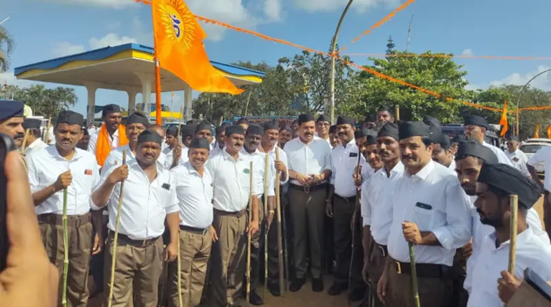 Vijayendra joins RSS patha sanchalana in Shiralkoppa